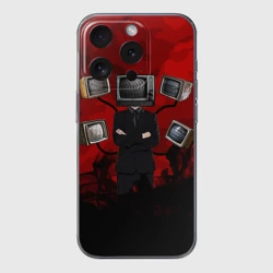 Чехол для iPhone 15 Pro силиконовый с защитой камеры Skibidi toilet Tv Man