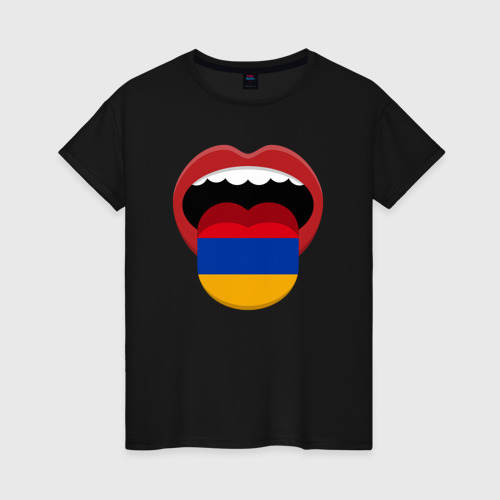 Женская футболка хлопок Armenian lips, цвет черный