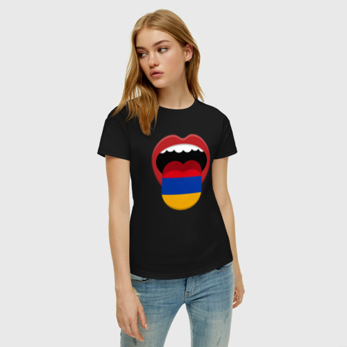 Женская футболка хлопок Armenian lips, цвет черный - фото 3