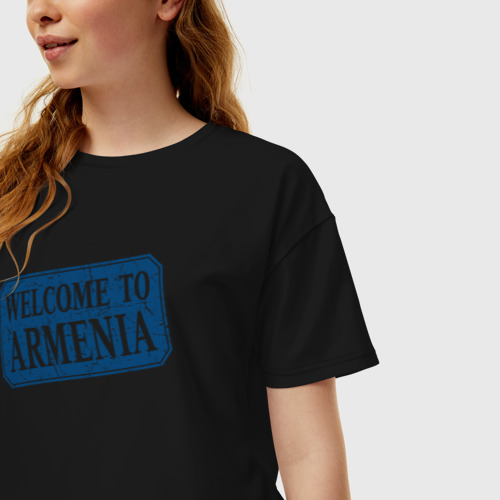 Женская футболка хлопок Oversize Welcome to Armenia, цвет черный - фото 3