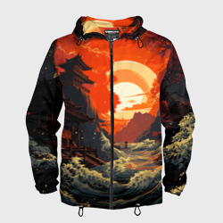 Мужская ветровка 3D Закат в старой Японии