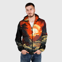 Мужская ветровка 3D Закат в старой Японии - фото 2