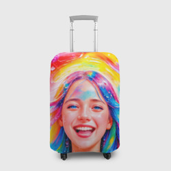 Чехол для чемодана 3D Девушка с красочными волосами в каплях воды