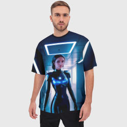 Мужская футболка oversize 3D Девушка биоробот на космической станции - фото 2