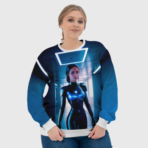 Женский свитшот 3D Девушка биоробот на космической станции, цвет 3D печать - фото 6