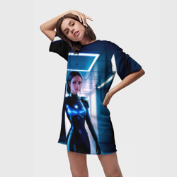Платье-футболка 3D Девушка биоробот на космической станции - фото 2