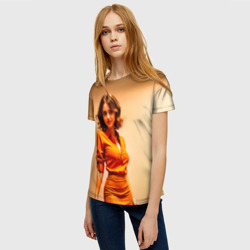 Женская футболка 3D Девушка в оранжевой блузке и юбке - фото 2