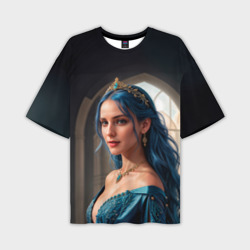 Мужская футболка oversize 3D Девушка принцесса с синими волосами