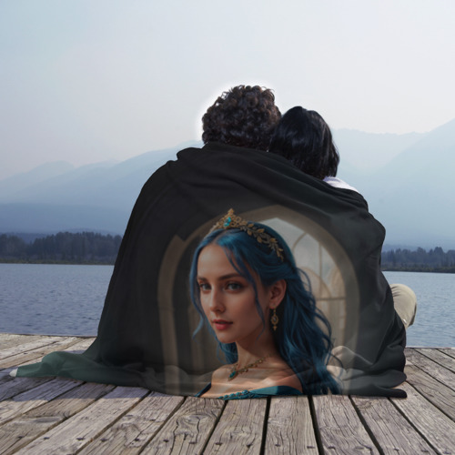 Плед 3D Девушка принцесса с синими волосами, цвет 3D (велсофт) - фото 3