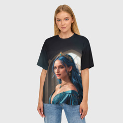 Женская футболка oversize 3D Девушка принцесса с синими волосами - фото 2