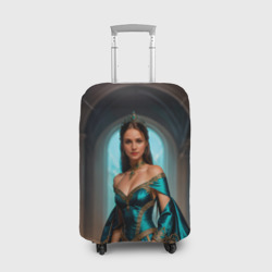 Чехол для чемодана 3D Девушка принцесса в бирюзовом платье с драгоценностями
