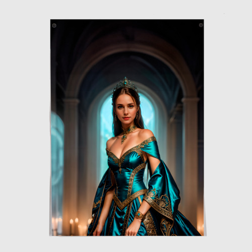 Постер Девушка принцесса в бирюзовом платье с драгоценностями