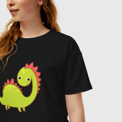 Женская футболка хлопок Oversize Зелёный динозаврик - фото 2