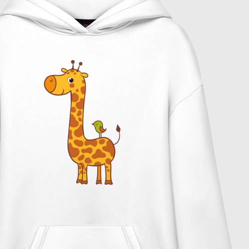 Худи SuperOversize хлопок Жираф и птичка, цвет белый - фото 3