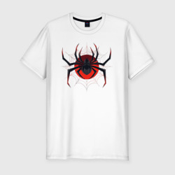 Мужская футболка хлопок Slim Черный паук в паутине