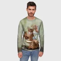 Мужской лонгслив 3D Cats life - ангелы купидончики и абиссин - фото 2