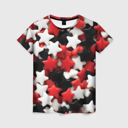 Женская футболка 3D Сладкие Звёзды чёрно-красные