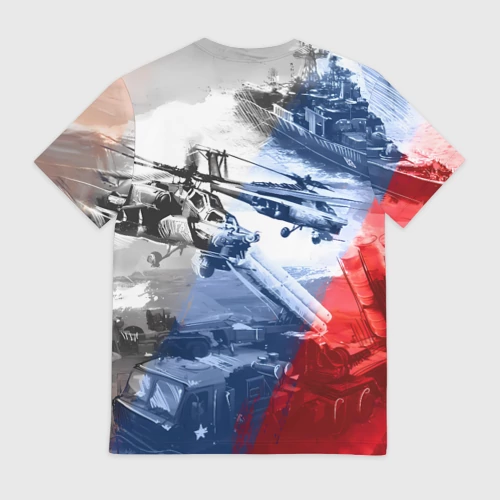 Мужская футболка 3D с принтом Армия РФ - техника военная - вертолёт, вид сзади #1