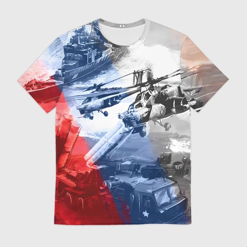 Мужская футболка 3D с принтом Армия РФ - техника военная - вертолёт, вид спереди #2