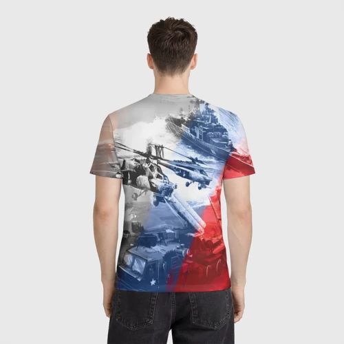 Мужская футболка 3D с принтом Армия РФ - техника военная - вертолёт, вид сзади #2