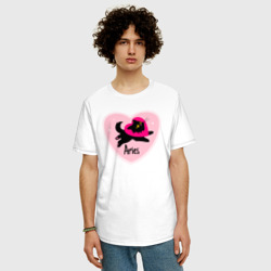 Мужская футболка хлопок Oversize Котик с сердечком - весы - фото 2
