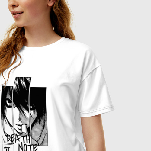 Женская футболка хлопок Oversize Death Note - L, цвет белый - фото 3