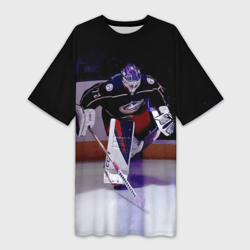 Платье-футболка 3D Sergey Bobrovsky - goalkeeper - Columbus blue jackets, цвет 3D печать