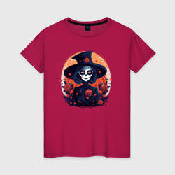 Женская футболка хлопок Ведьма-скелет и розы
