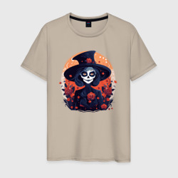 Мужская футболка хлопок Ведьма-скелет и розы