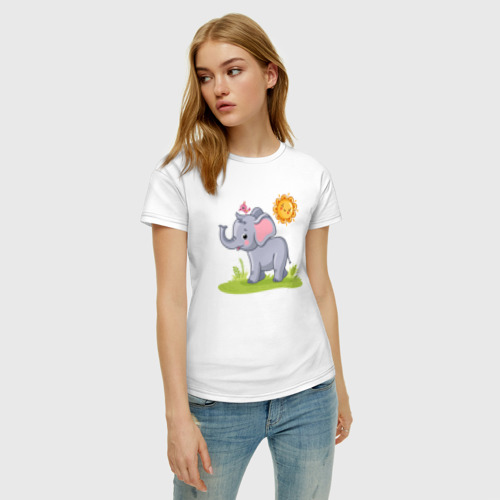 Женская футболка хлопок Солнечный слоненок, цвет белый - фото 3