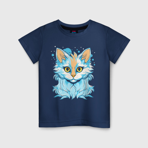 Светящаяся детская футболка с принтом Милый котейка, вид спереди №1