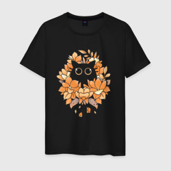 Светящаяся мужская футболка Милый котик в цветах