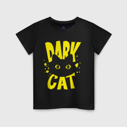 Светящаяся детская футболка Dark cat yellow text
