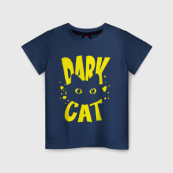 Светящаяся детская футболка Dark cat yellow text