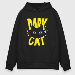 Мужское светящееся худи Dark cat yellow text