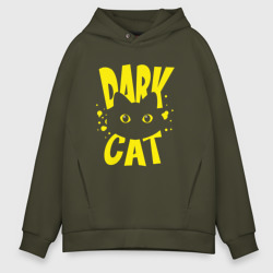 Мужское светящееся худи Dark cat yellow text