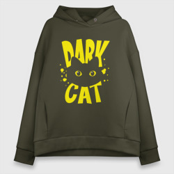 Женское светящееся худи Dark cat yellow text