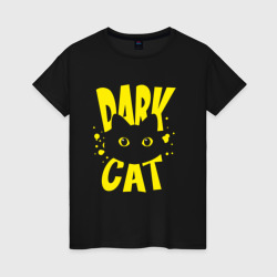 Светящаяся женская футболка Dark cat yellow text