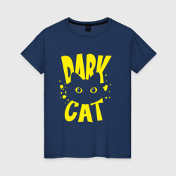 Светящаяся женская футболка Dark cat yellow text