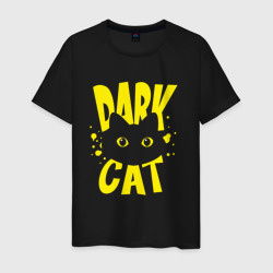 Светящаяся мужская футболка Dark cat yellow text