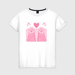 Светящаяся женская футболка Лапки котика с сердечком