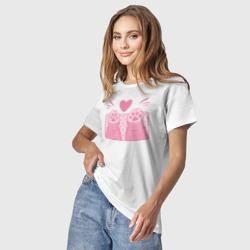 Светящаяся футболка с принтом Лапки котика с сердечком для любого человека, вид спереди №2. Цвет основы: белый