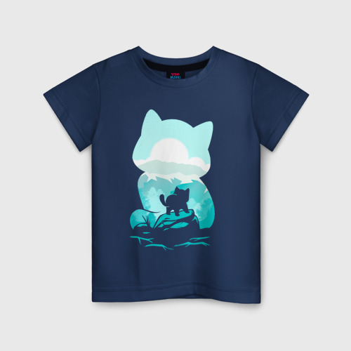 Светящаяся детская футболка с принтом Силуэт котёнка, вид спереди №1