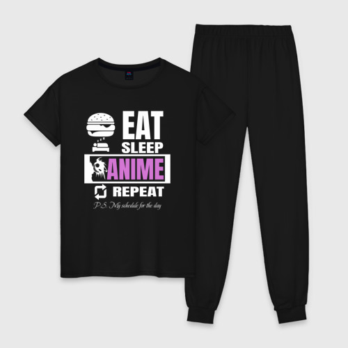 Женская пижама хлопок Аниме манга на повторе, цвет черный