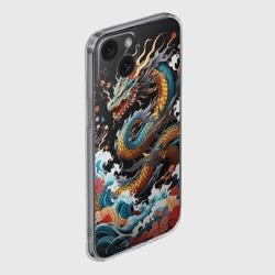 Чехол для iPhone 15 силиконовый с защитой камеры Дракон на волнах в японском стиле арт - фото 2