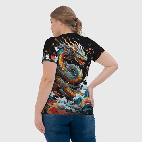 Женская футболка 3D Дракон на волнах в японском стиле арт, цвет 3D печать - фото 7