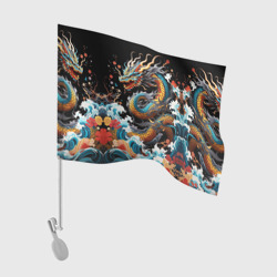 Флаг для автомобиля Дракон на волнах в японском стиле арт