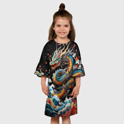 Детское платье 3D Дракон на волнах в японском стиле арт - фото 2
