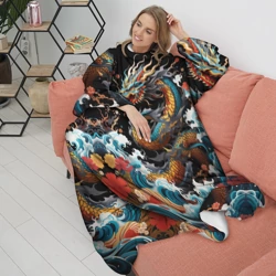 Плед с рукавами Дракон на волнах в японском стиле арт - фото 2