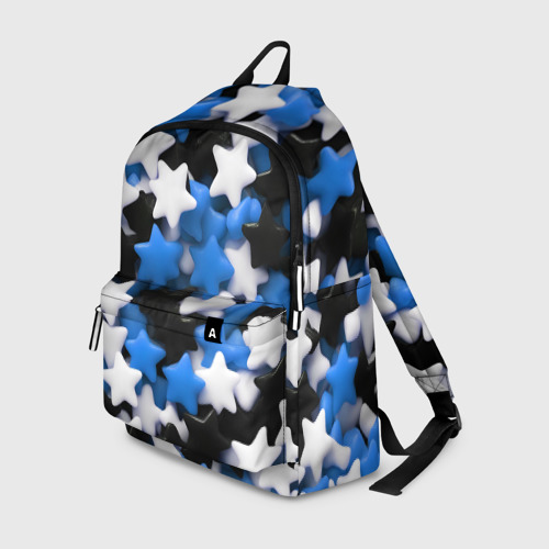 Рюкзак 3D с принтом Сладкие звёзды чёрно-синие, вид спереди #2